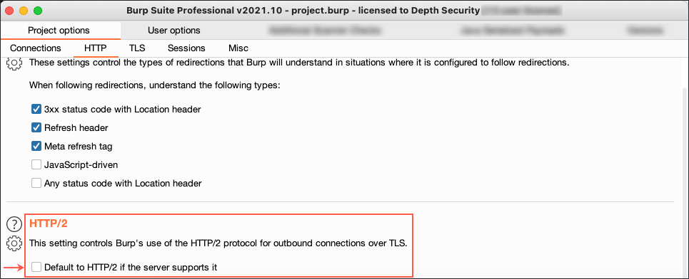 Disabling HTTP/2 Support in Burp Suite