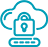 Blue server icon with blue cloud and lock icon floating above it