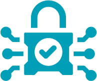 Blue lock icon with a check mark inside it