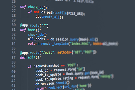 Screenshot of program code for Python and Flask frameowrk