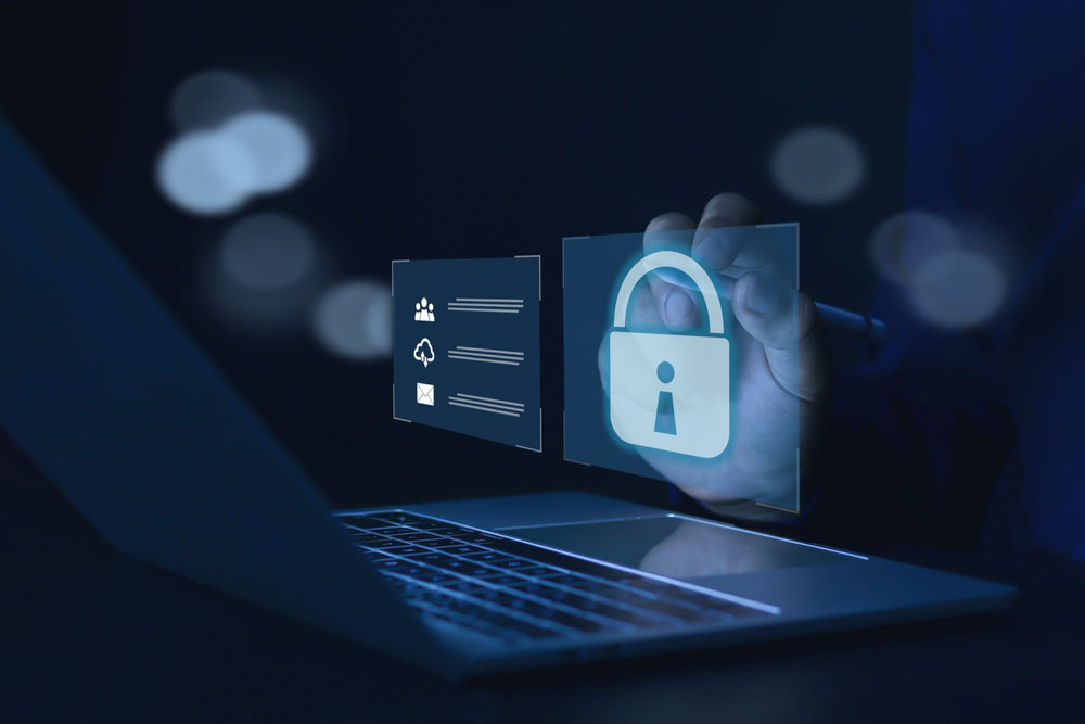 Finger touching lock icon on virtual display